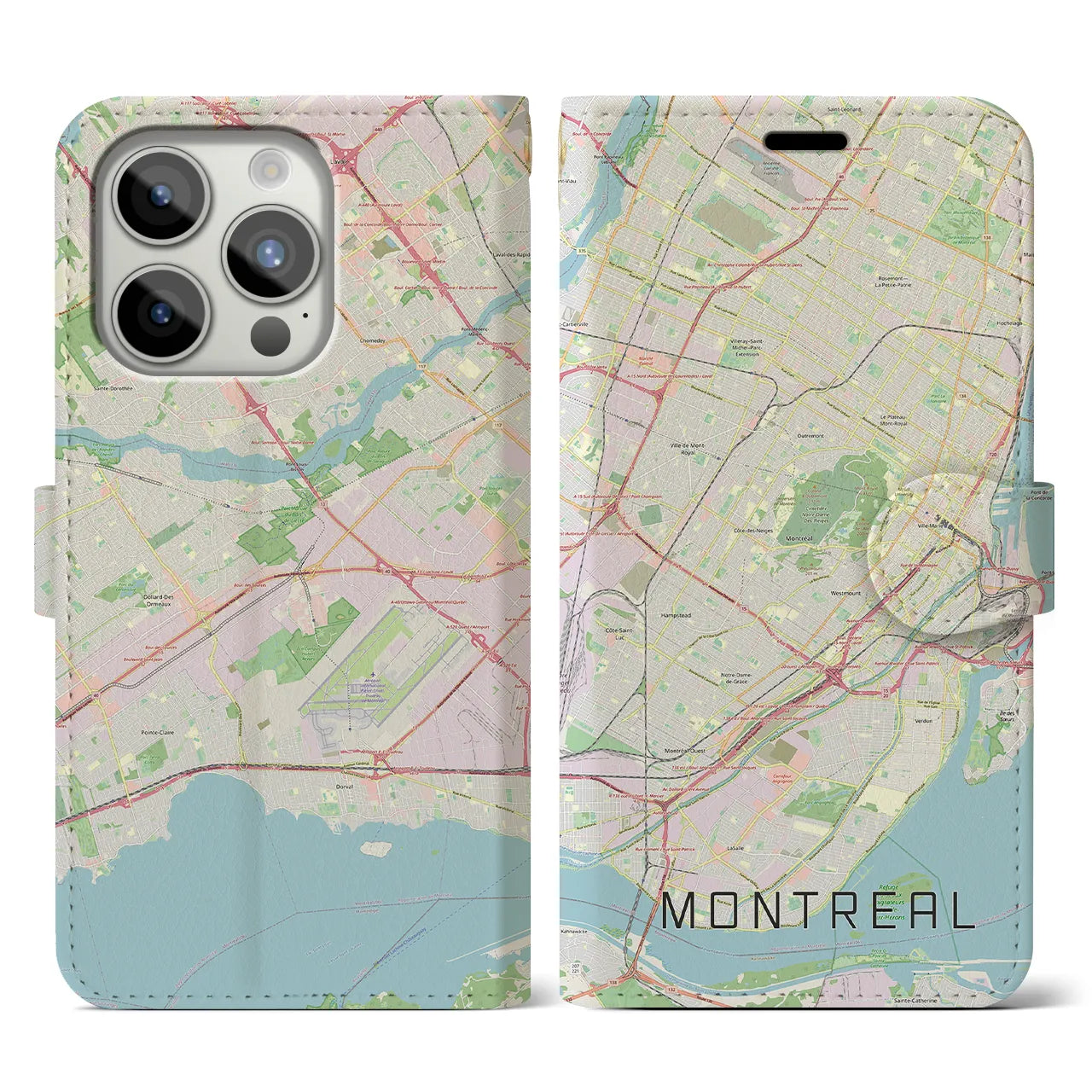 【モントリオール】地図柄iPhoneケース（手帳両面タイプ・ナチュラル）iPhone 15 Pro 用