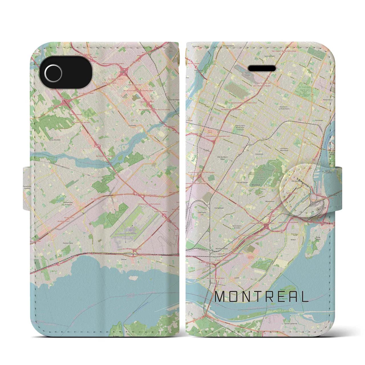 【モントリオール】地図柄iPhoneケース（手帳両面タイプ・ナチュラル）iPhone SE（第3 / 第2世代） / 8 / 7 / 6s / 6 用
