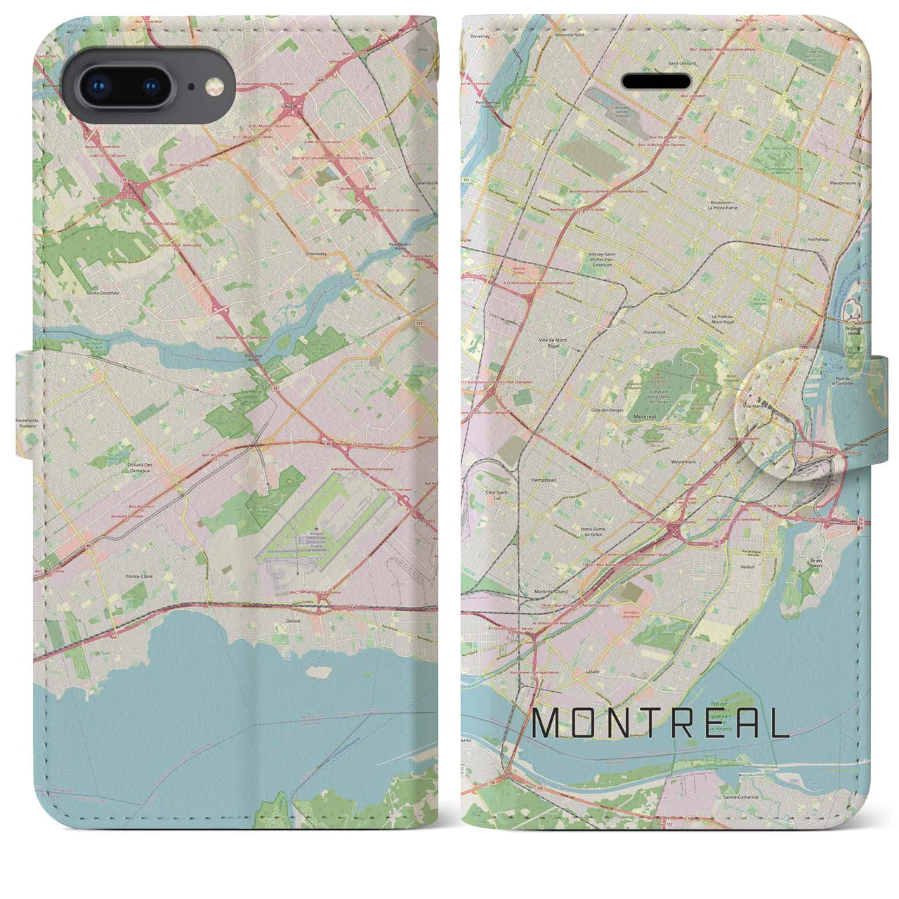 【モントリオール】地図柄iPhoneケース（手帳両面タイプ・ナチュラル）iPhone 8Plus /7Plus / 6sPlus / 6Plus 用