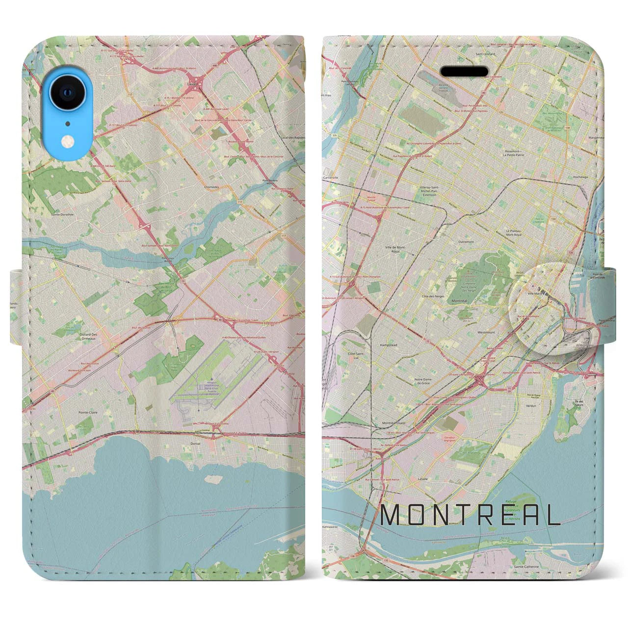 【モントリオール】地図柄iPhoneケース（手帳両面タイプ・ナチュラル）iPhone XR 用