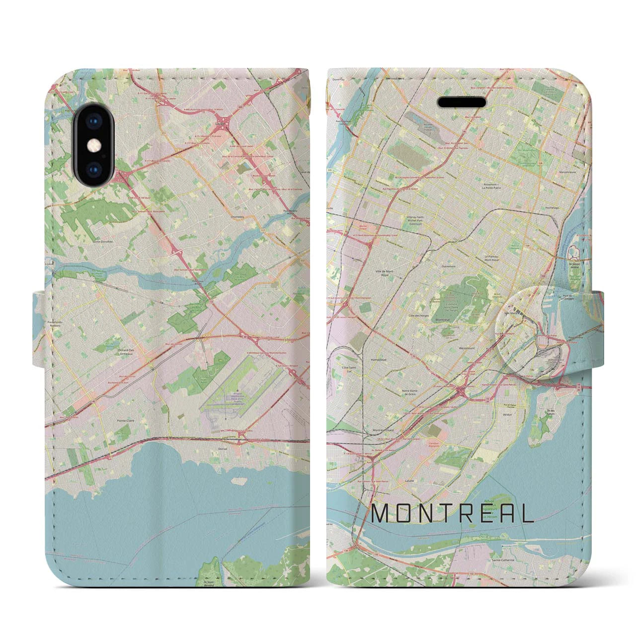 【モントリオール】地図柄iPhoneケース（手帳両面タイプ・ナチュラル）iPhone XS / X 用