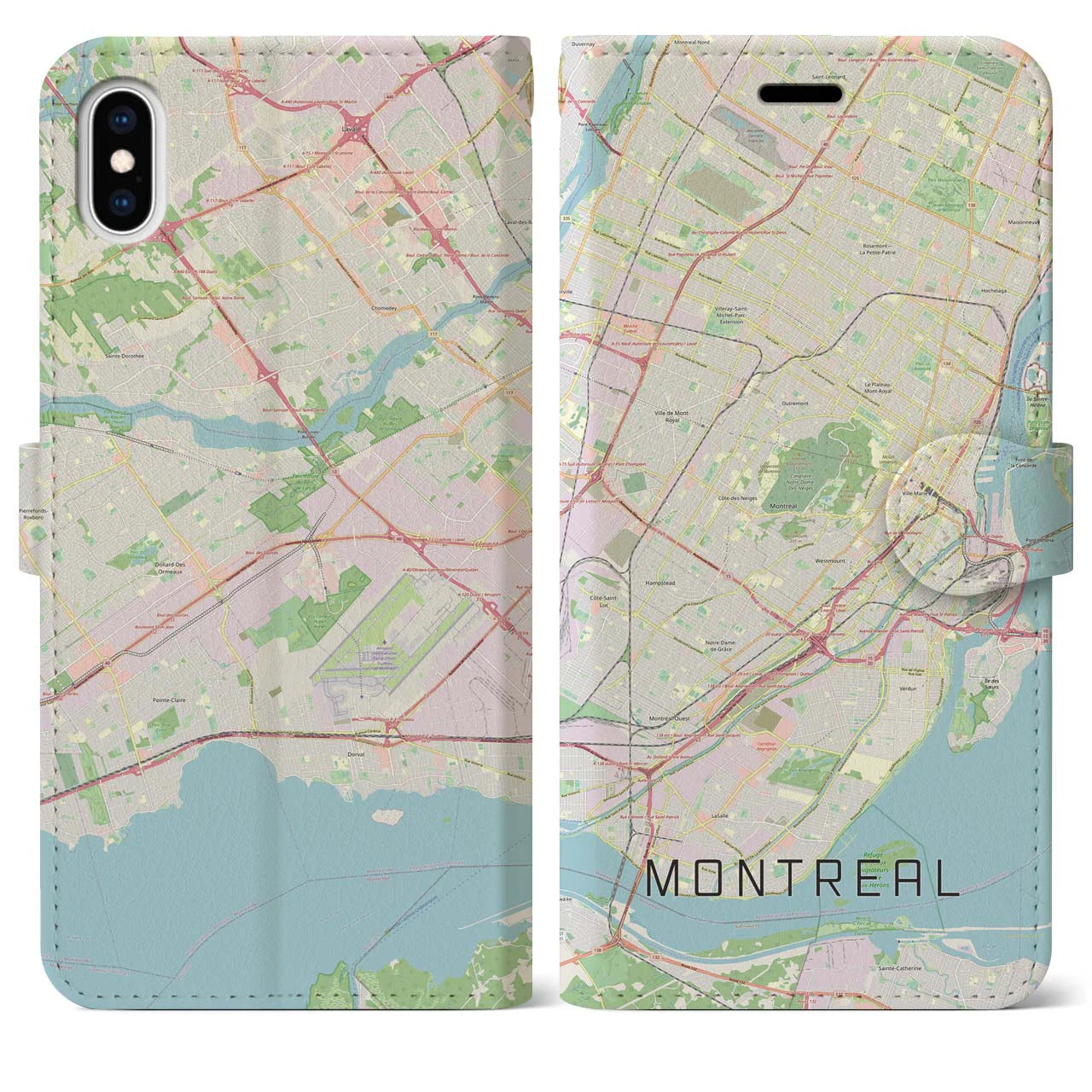 【モントリオール】地図柄iPhoneケース（手帳両面タイプ・ナチュラル）iPhone XS Max 用