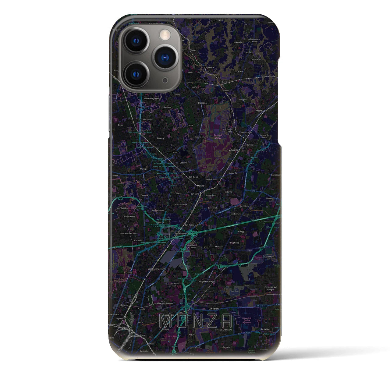 【モンツァ】地図柄iPhoneケース（バックカバータイプ・ブラック）iPhone 11 Pro Max 用