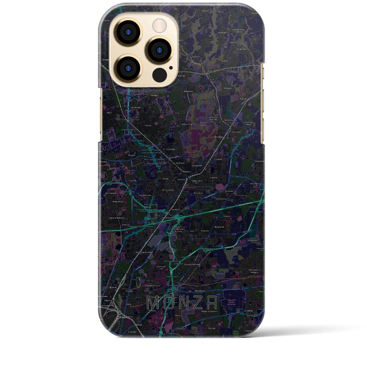 【モンツァ】地図柄iPhoneケース（バックカバータイプ・ブラック）iPhone 12 Pro Max 用