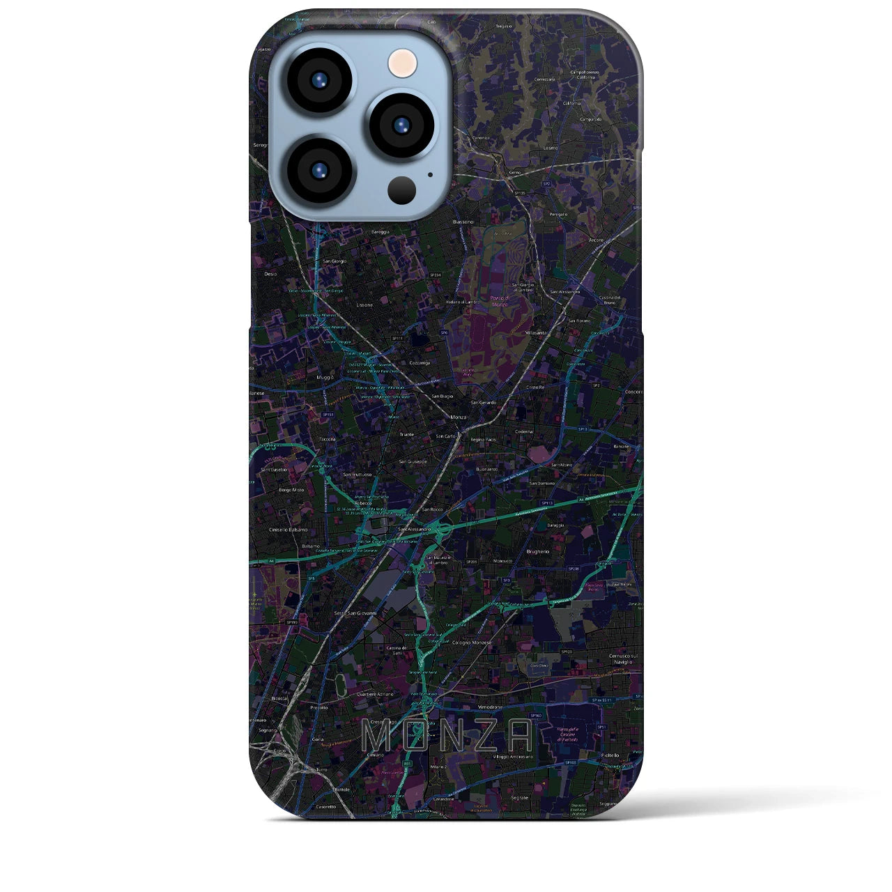 【モンツァ】地図柄iPhoneケース（バックカバータイプ・ブラック）iPhone 13 Pro Max 用