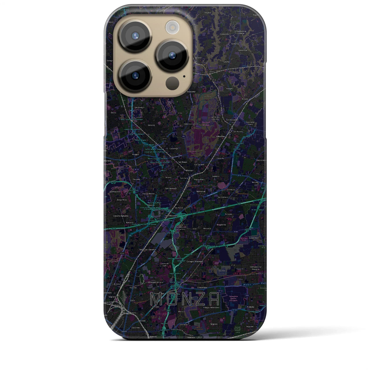 【モンツァ】地図柄iPhoneケース（バックカバータイプ・ブラック）iPhone 14 Pro Max 用
