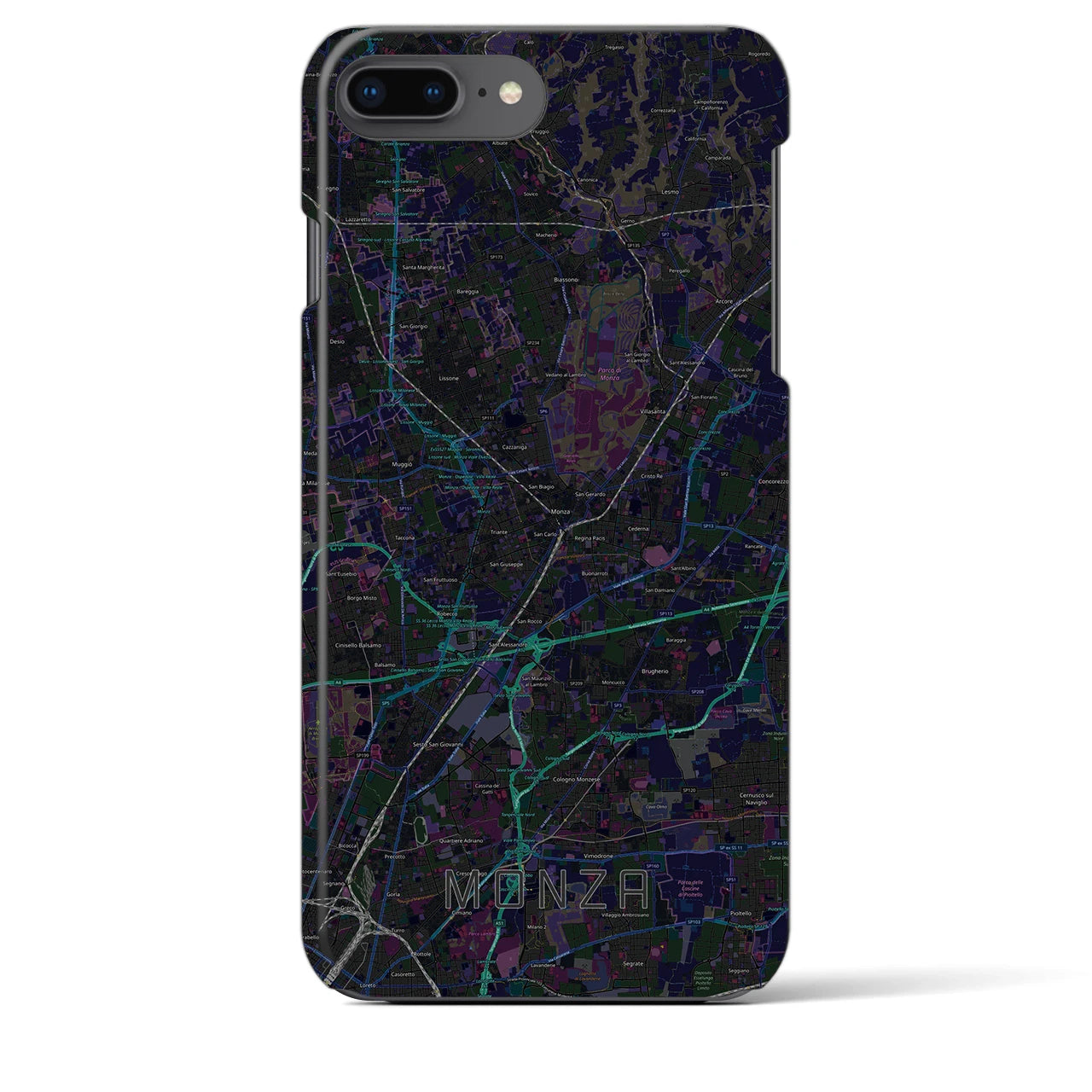 【モンツァ】地図柄iPhoneケース（バックカバータイプ・ブラック）iPhone 8Plus /7Plus / 6sPlus / 6Plus 用