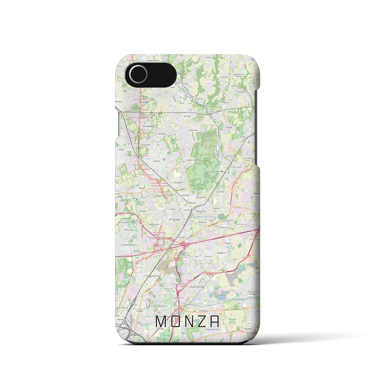 【モンツァ】地図柄iPhoneケース（バックカバータイプ・ナチュラル）iPhone SE（第3 / 第2世代） / 8 / 7 / 6s / 6 用