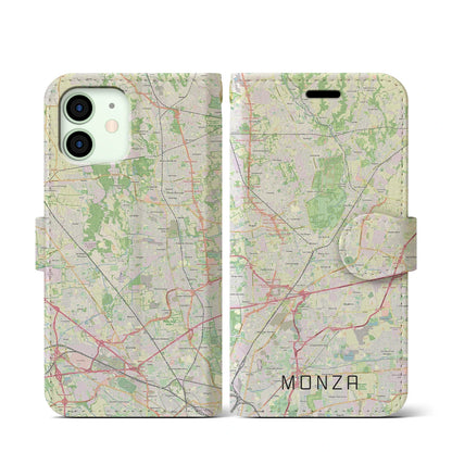 【モンツァ（イタリア）】地図柄iPhoneケース（手帳タイプ）ナチュラル・iPhone 12 mini 用