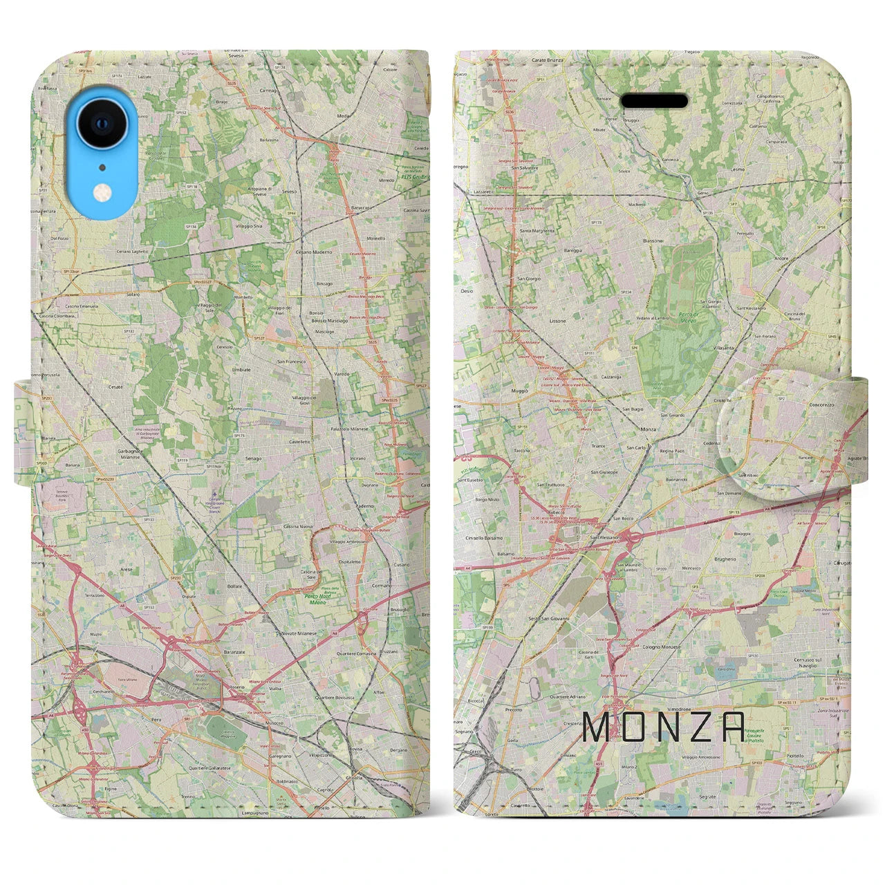 【モンツァ】地図柄iPhoneケース（手帳両面タイプ・ナチュラル）iPhone XR 用