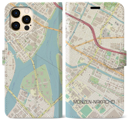 【門前仲町（東京都）】地図柄iPhoneケース（手帳タイプ）ナチュラル・iPhone 12 Pro Max 用