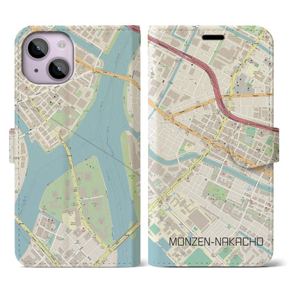 【門前仲町（東京都）】地図柄iPhoneケース（手帳タイプ）ナチュラル・iPhone 14 用