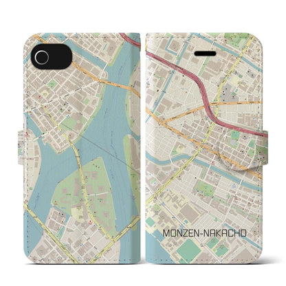 【門前仲町（東京都）】地図柄iPhoneケース（手帳タイプ）ナチュラル・iPhone SE（第3 / 第2世代） / 8 / 7 / 6s / 6 用