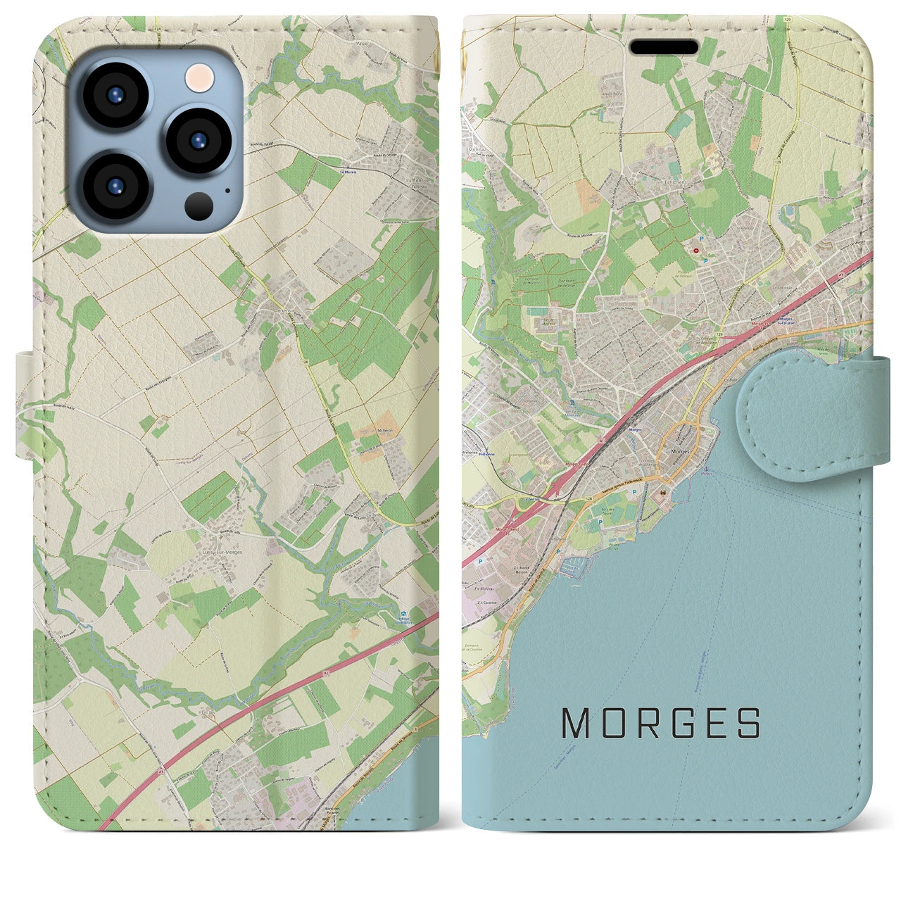 【モルジュ】地図柄iPhoneケース（手帳両面タイプ・ナチュラル）iPhone 13 Pro Max 用