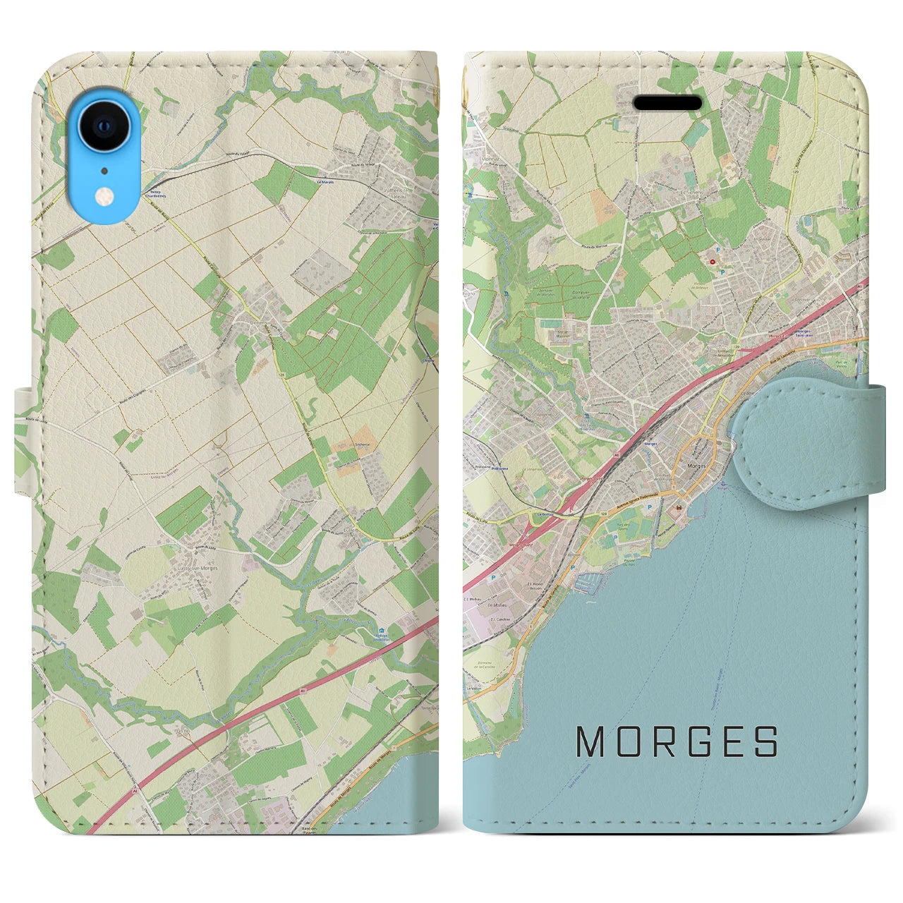 【モルジュ】地図柄iPhoneケース（手帳両面タイプ・ナチュラル）iPhone XR 用