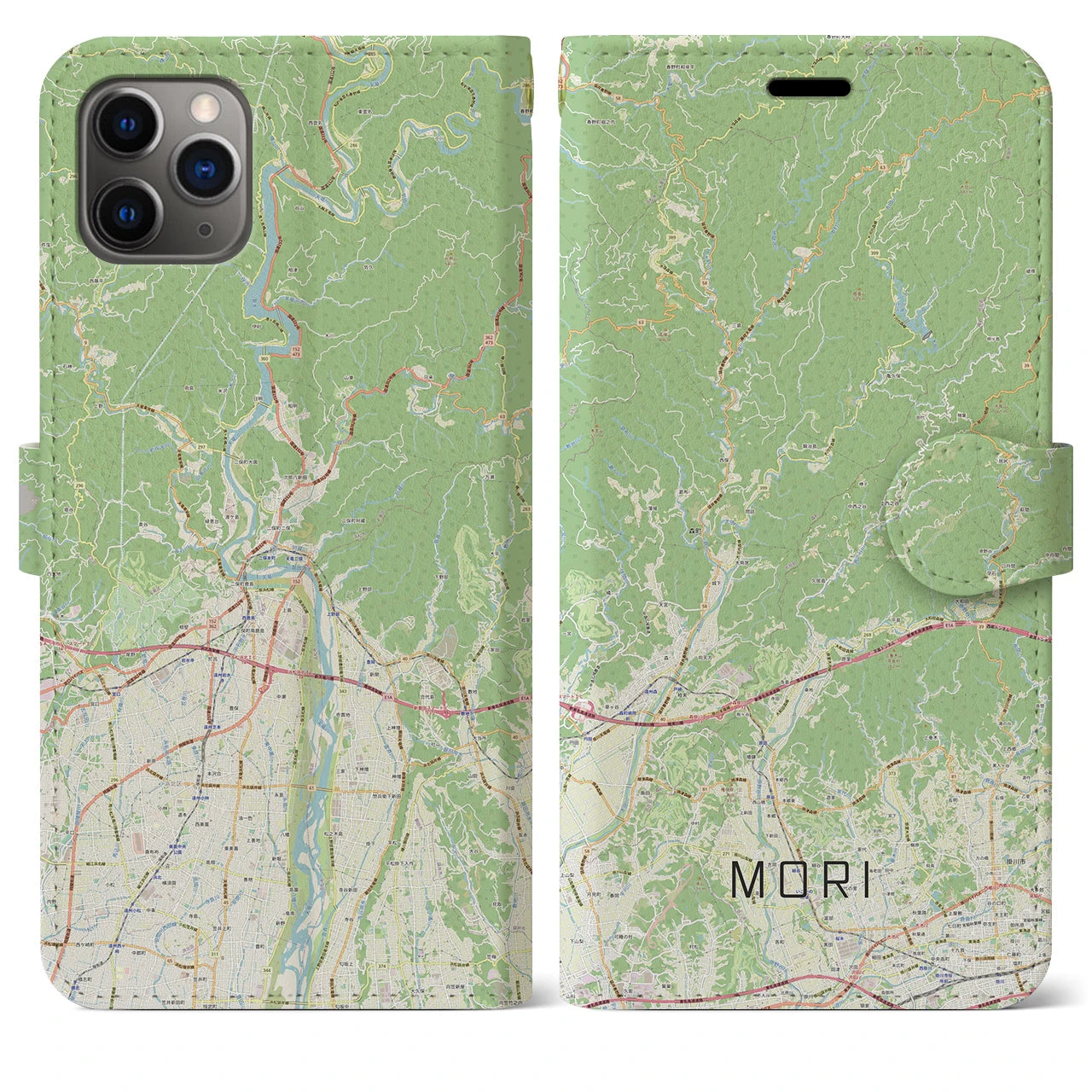 【森】地図柄iPhoneケース（手帳両面タイプ・ナチュラル）iPhone 11 Pro Max 用