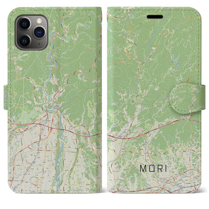 【森（静岡県）】地図柄iPhoneケース（手帳タイプ）ナチュラル・iPhone 11 Pro Max 用