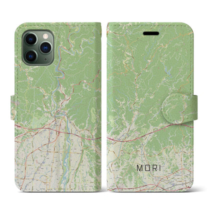 【森（静岡県）】地図柄iPhoneケース（手帳タイプ）ナチュラル・iPhone 11 Pro 用