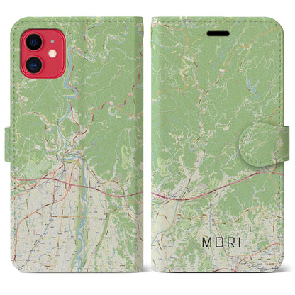 【森（静岡県）】地図柄iPhoneケース（手帳タイプ）ナチュラル・iPhone 11 用
