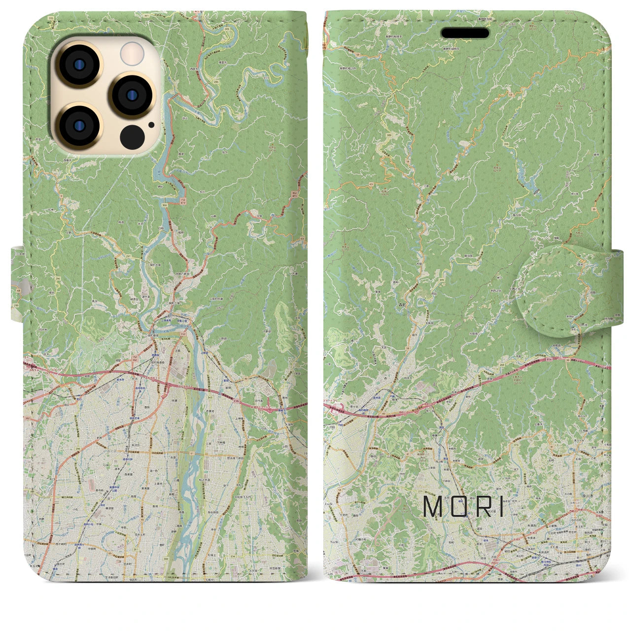 【森】地図柄iPhoneケース（手帳両面タイプ・ナチュラル）iPhone 12 Pro Max 用