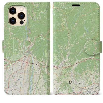 【森（静岡県）】地図柄iPhoneケース（手帳タイプ）ナチュラル・iPhone 12 Pro Max 用