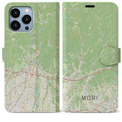【森（静岡県）】地図柄iPhoneケース（手帳タイプ）ナチュラル・iPhone 13 Pro Max 用