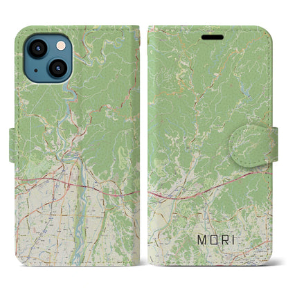 【森（静岡県）】地図柄iPhoneケース（手帳タイプ）ナチュラル・iPhone 13 用