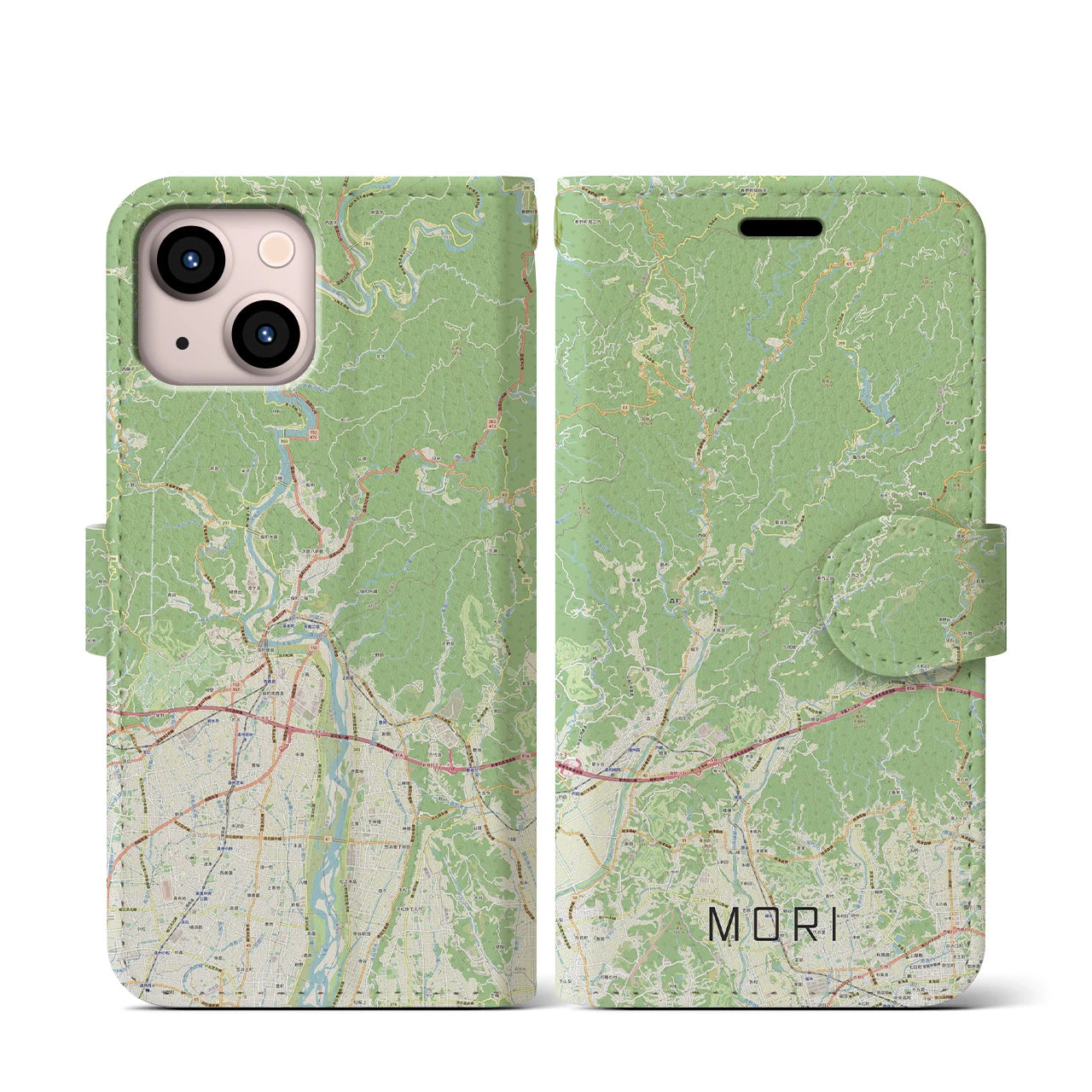 【森】地図柄iPhoneケース（手帳両面タイプ・ナチュラル）iPhone 13 mini 用