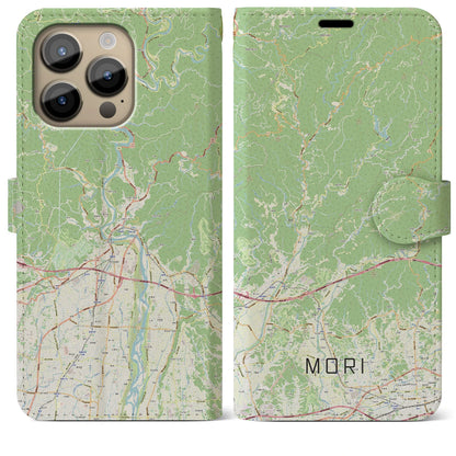 【森（静岡県）】地図柄iPhoneケース（手帳タイプ）ナチュラル・iPhone 14 Pro Max 用
