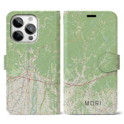 【森（静岡県）】地図柄iPhoneケース（手帳タイプ）ナチュラル・iPhone 14 Pro 用