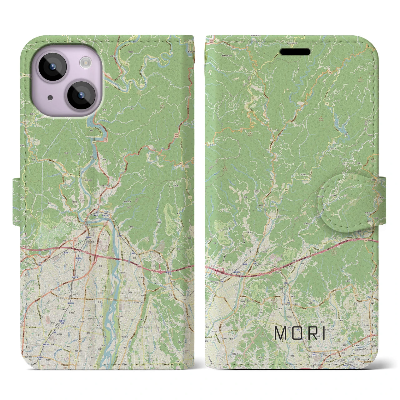 【森】地図柄iPhoneケース（手帳両面タイプ・ナチュラル）iPhone 14 用