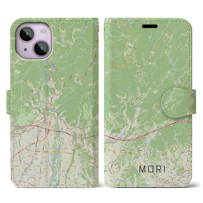 【森（静岡県）】地図柄iPhoneケース（手帳タイプ）ナチュラル・iPhone 14 用