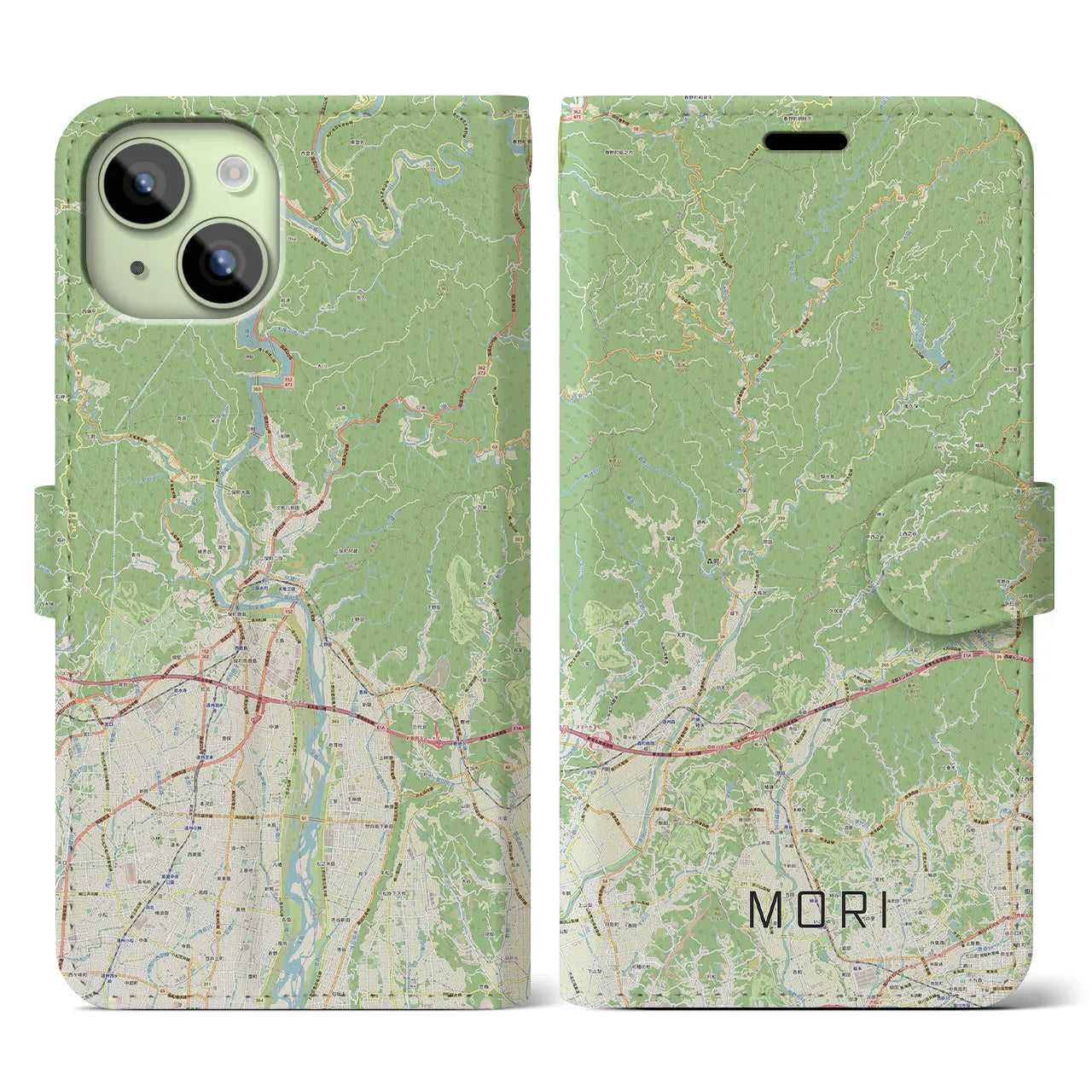 【森】地図柄iPhoneケース（手帳両面タイプ・ナチュラル）iPhone 15 用