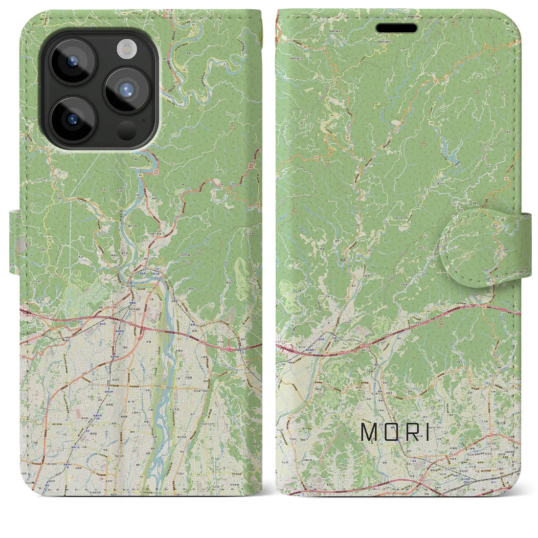 【森】地図柄iPhoneケース（手帳両面タイプ・ナチュラル）iPhone 15 Pro Max 用