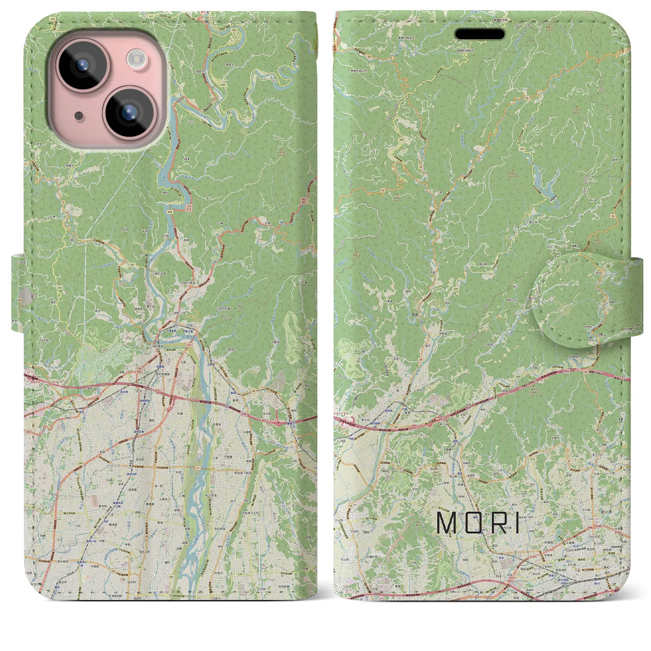 【森】地図柄iPhoneケース（手帳両面タイプ・ナチュラル）iPhone 15 Plus 用