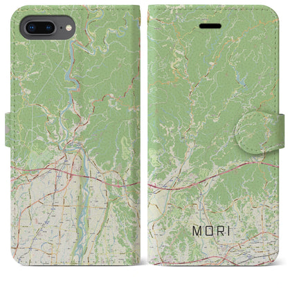 【森（静岡県）】地図柄iPhoneケース（手帳タイプ）ナチュラル・iPhone 8Plus /7Plus / 6sPlus / 6Plus 用