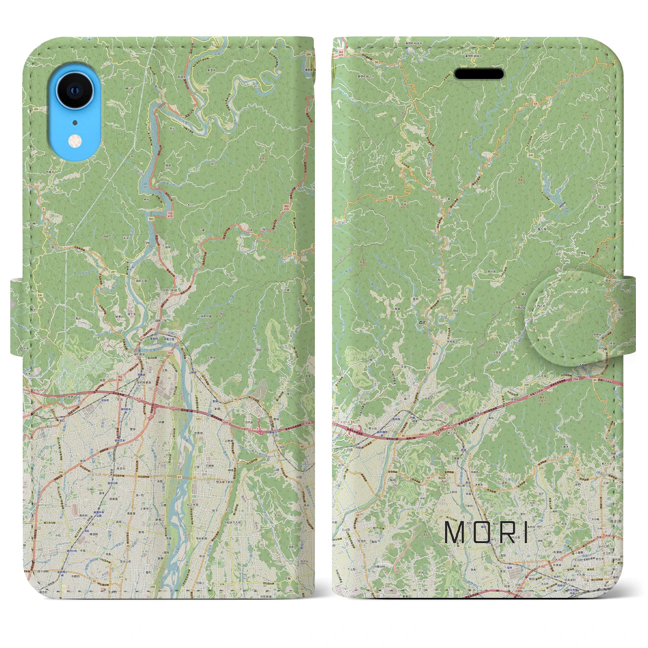 【森】地図柄iPhoneケース（手帳両面タイプ・ナチュラル）iPhone XR 用