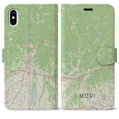 【森（静岡県）】地図柄iPhoneケース（手帳タイプ）ナチュラル・iPhone XS Max 用