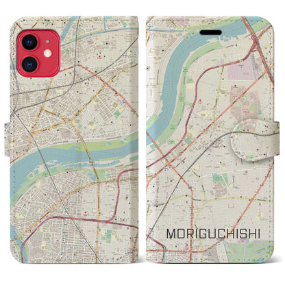 【守口市（大阪府）】地図柄iPhoneケース（手帳タイプ）ナチュラル・iPhone 11 用