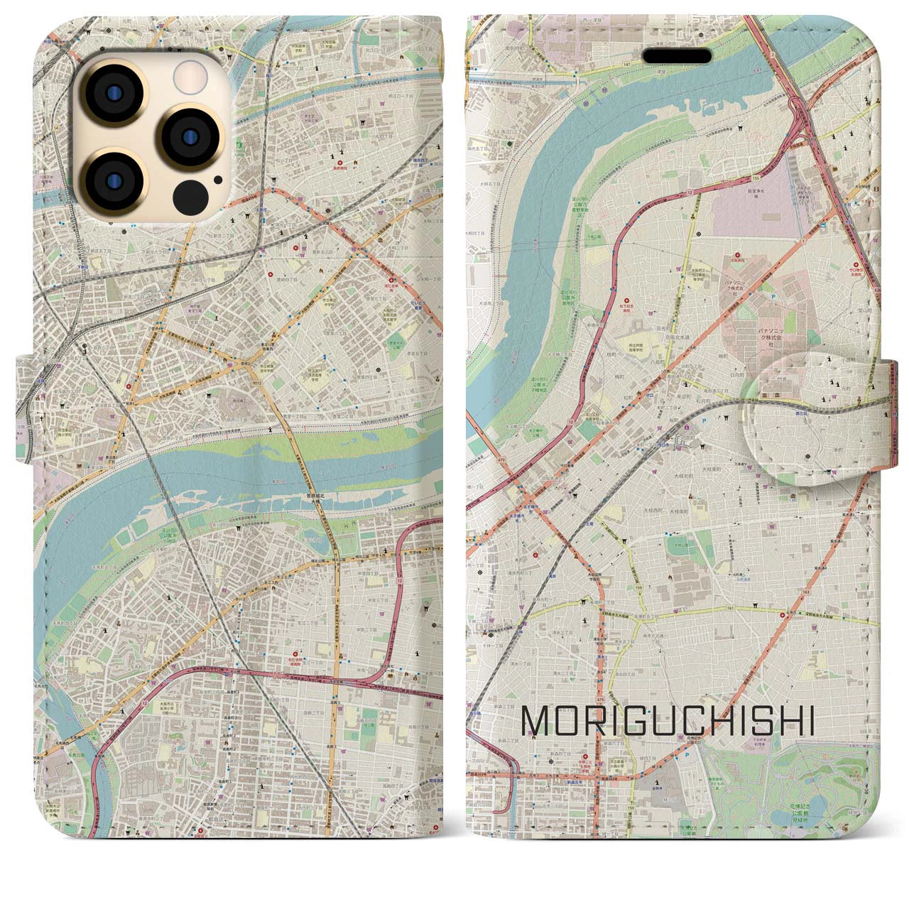 【守口市】地図柄iPhoneケース（手帳両面タイプ・ナチュラル）iPhone 12 Pro Max 用