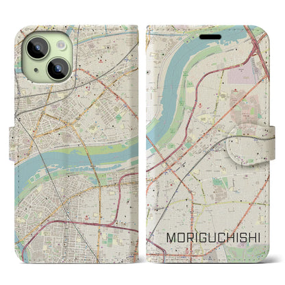 【守口市（大阪府）】地図柄iPhoneケース（手帳タイプ）ナチュラル・iPhone 15 用