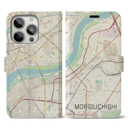 【守口市（大阪府）】地図柄iPhoneケース（手帳タイプ）ナチュラル・iPhone 15 Pro 用