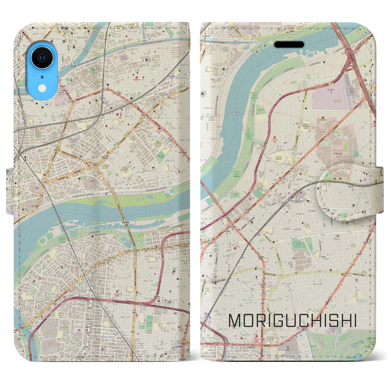 【守口市】地図柄iPhoneケース（手帳両面タイプ・ナチュラル）iPhone XR 用