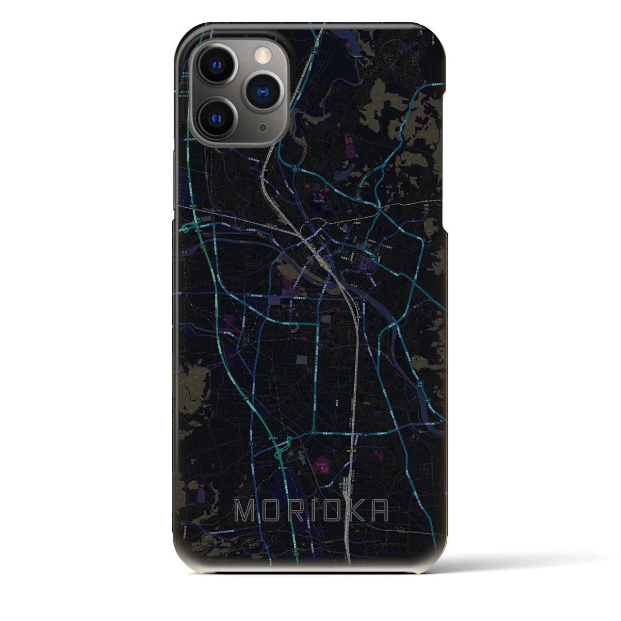 【盛岡】地図柄iPhoneケース（バックカバータイプ・ブラック）iPhone 11 Pro Max 用