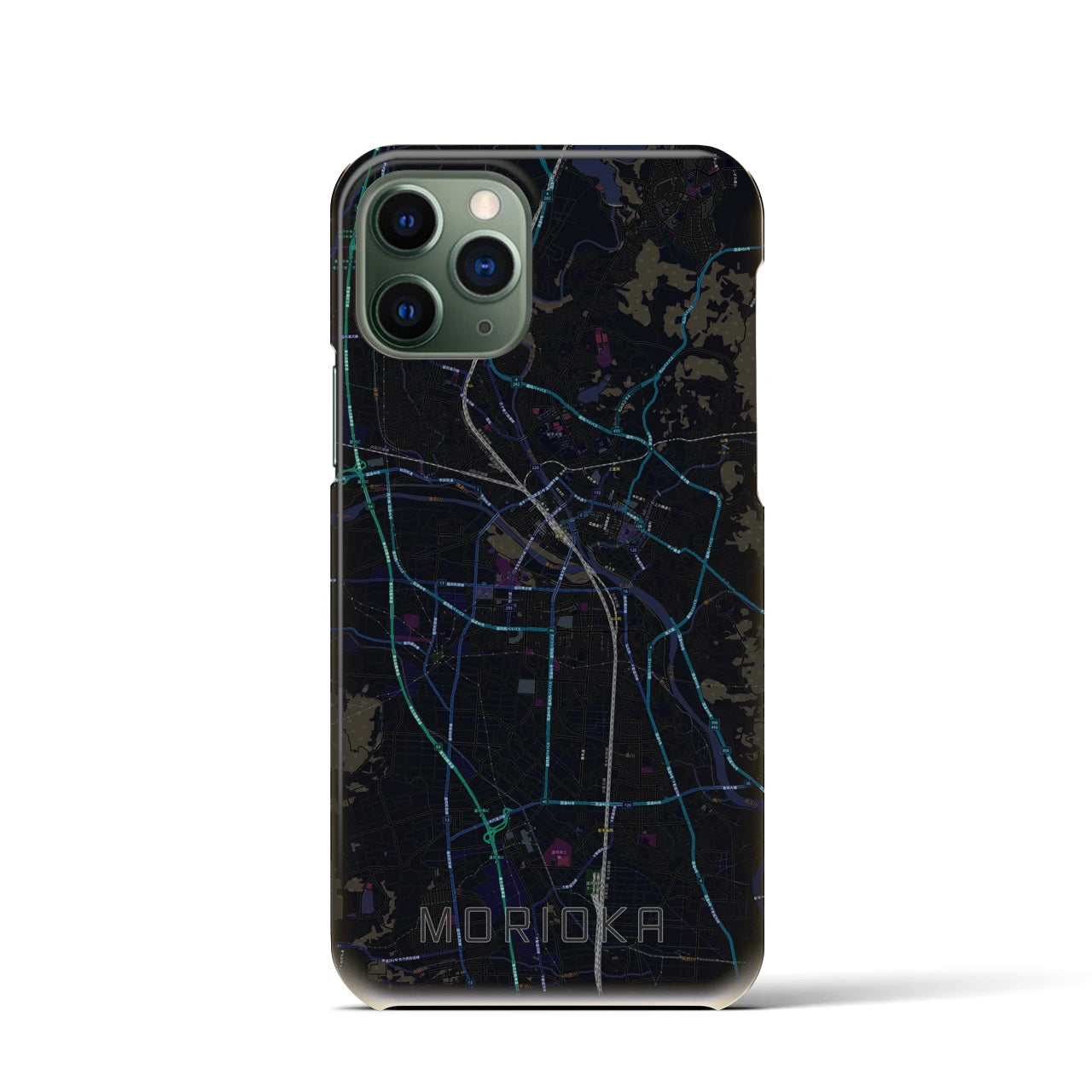 【盛岡】地図柄iPhoneケース（バックカバータイプ・ブラック）iPhone 11 Pro 用