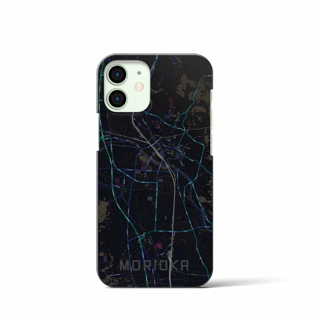 【盛岡】地図柄iPhoneケース（バックカバータイプ・ブラック）iPhone 12 mini 用