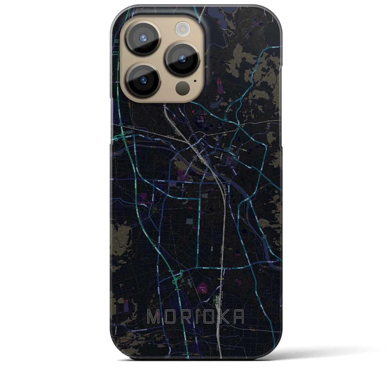【盛岡】地図柄iPhoneケース（バックカバータイプ・ブラック）iPhone 14 Pro Max 用