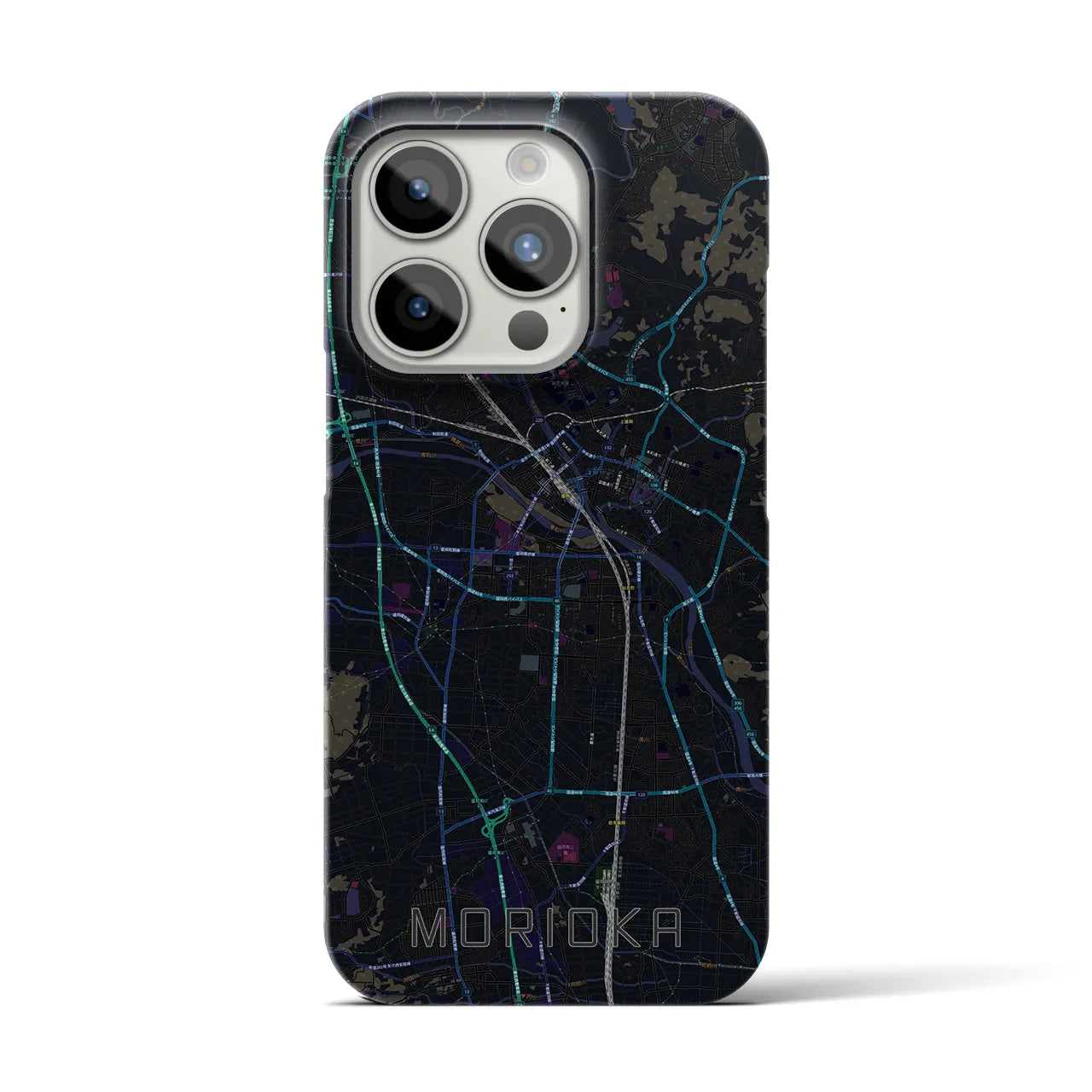 【盛岡】地図柄iPhoneケース（バックカバータイプ・ブラック）iPhone 15 Pro 用