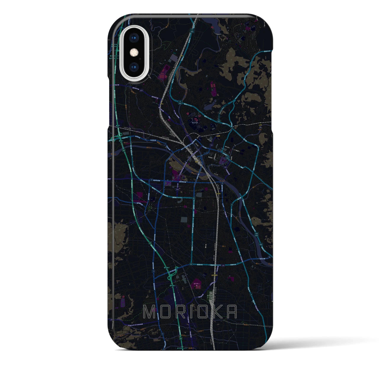 【盛岡】地図柄iPhoneケース（バックカバータイプ・ブラック）iPhone XS Max 用