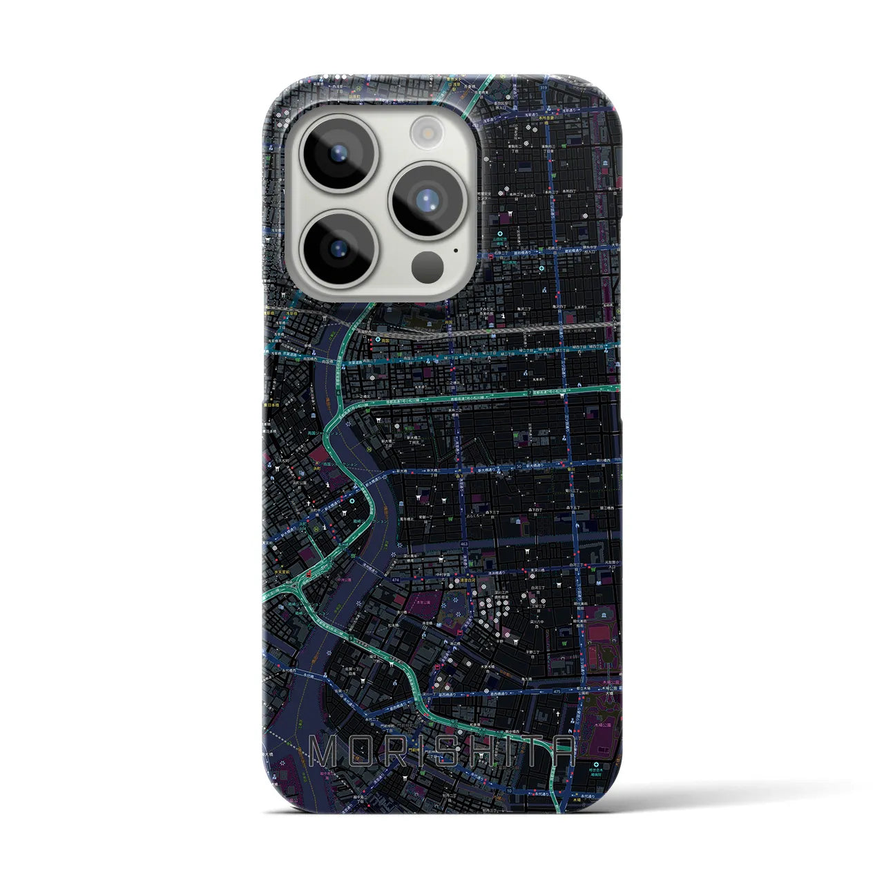 【森下】地図柄iPhoneケース（バックカバータイプ・ブラック）iPhone 15 Pro 用